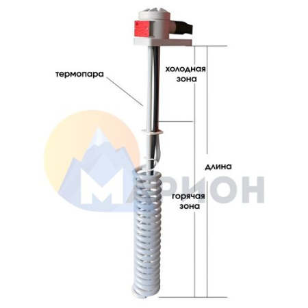ТЭН фторопластовый, PTFE оболочка, модель HX, 2000 Вт, 220 В, 430 мм